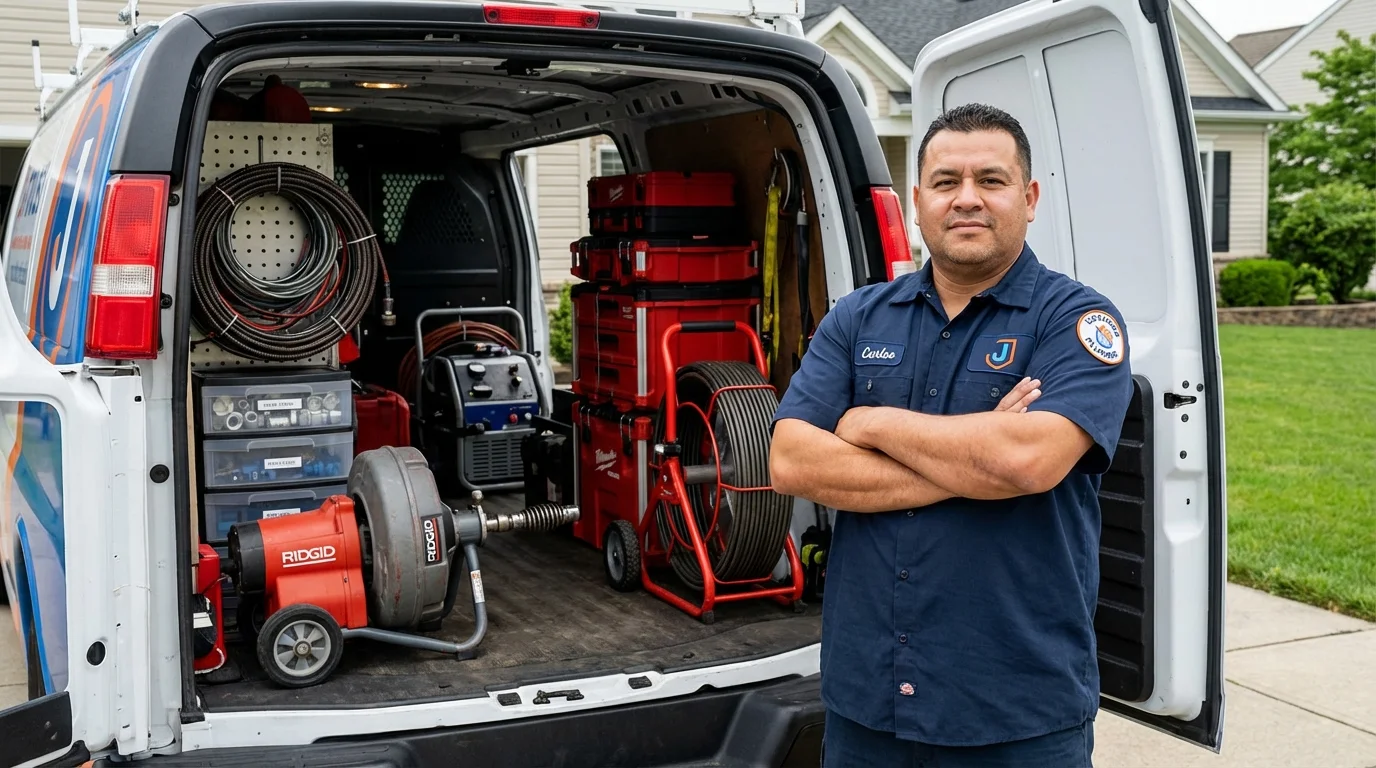 Professional drain cleaning equipment and Johns Plumbing LLC plumber in Akron